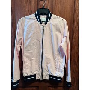 Denim & Flower Ricky Singh Pink Bomber Jacket Striped Trim Womens Small
